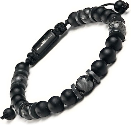 Mens Beaded Bracelet - Stone Jewelry, Black Onyx Hematite Bracelets, Mens Accessories, Adjustable