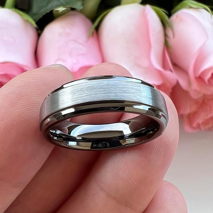 TUTISS 6mm 8mm Tungsten Rings for Men Women Fashion Engagement Wedding Bands Brushed Finish Stepped Beveled Edges Comfort Fit