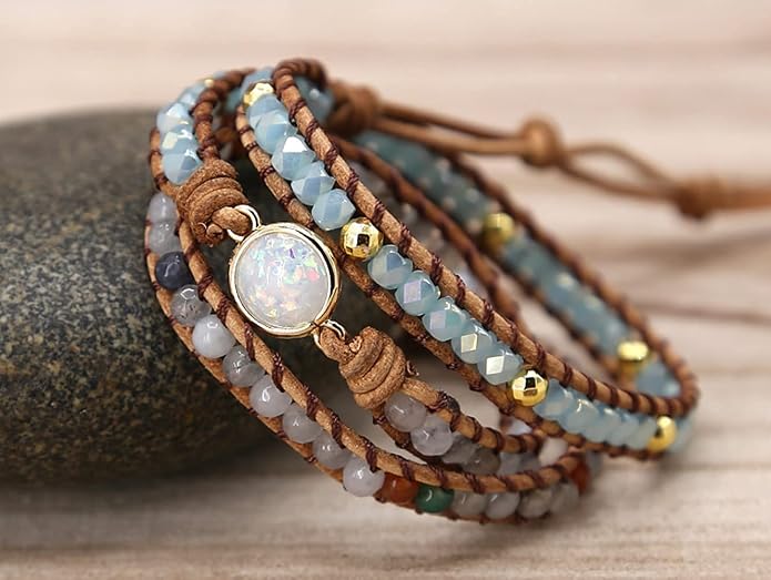 Women Wrap Bracelets Boho Natural Stone Jasper Turquoises Strand Bracelet Jewelry Collection