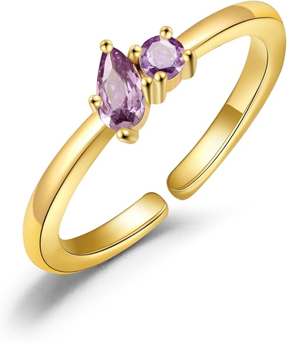 JSJOY Birthstone Rings for Women Dainty Emerald Blue Ring Birthday Gifts for Mom Her Gemstones CZ Ring for Teens Gold Rings That Don't Tarnish Adjustable Ring Jewelry Gifts