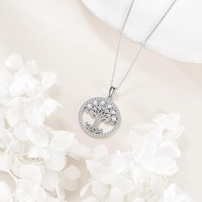 Tree of Life Necklace for Women Birthstones Jewelry for Women Sterling Silver Fine Anniversary Birthday Christmas Wedding Jewelry for Wife Sister