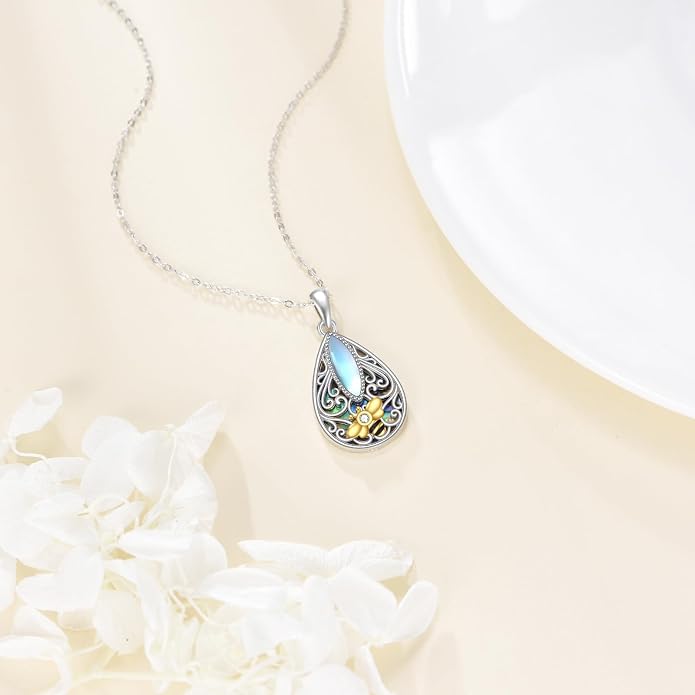 ONEFINITY Filigree Moonstone Necklace 925 Sterling Silver Bohemian Irish Celtic Necklace Abalone Shell Filigree Jewelry Gifts For Women