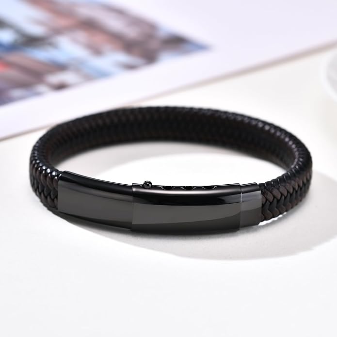 VNOX Men's Inspirational Mantra Engarved Handmade Braided Leather Adjustable Cuff Bangle Bracelet Encouragement Motivational Gift for Men
