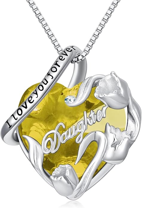 PROESS S925 Sterling Silver Daughter Heart Pendant Necklace from Dad Mom I Love You Forever Jewelry