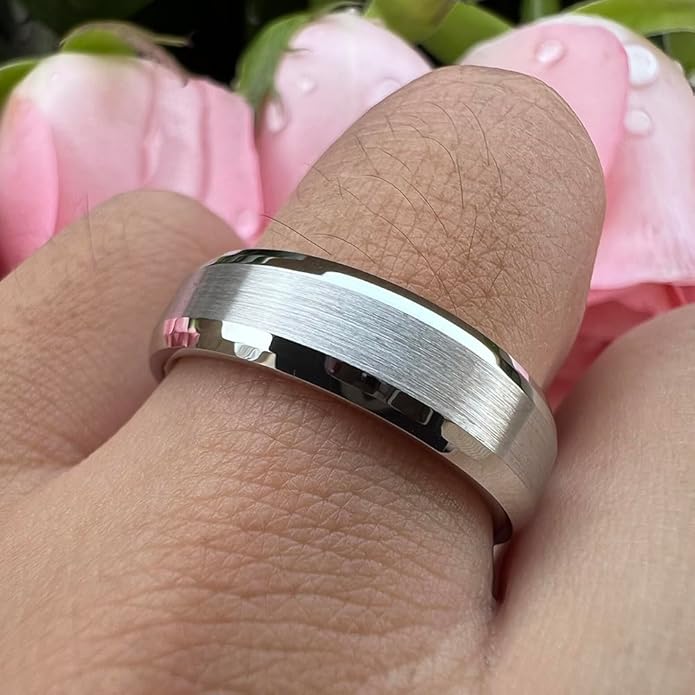 TUTISS 6mm 8mm White Tungsten Rings for Men Women Couple Fashion Jewelry Engagement Wedding Bands Matte Finish Beveled Edges Comfort Fit
