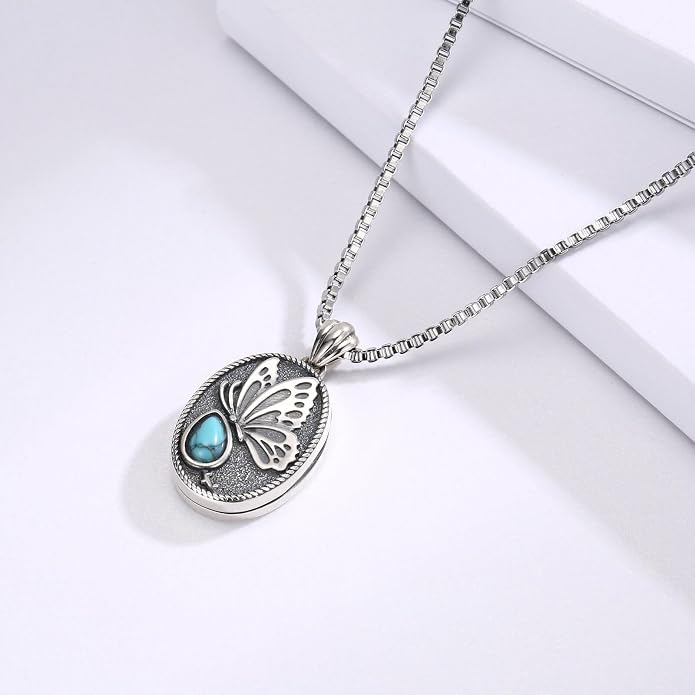 925 Sterling Silver Oval Turquoise Lockets Pendant that Holds Pictures Vintage Jewelry Memorial Gifts for Women
