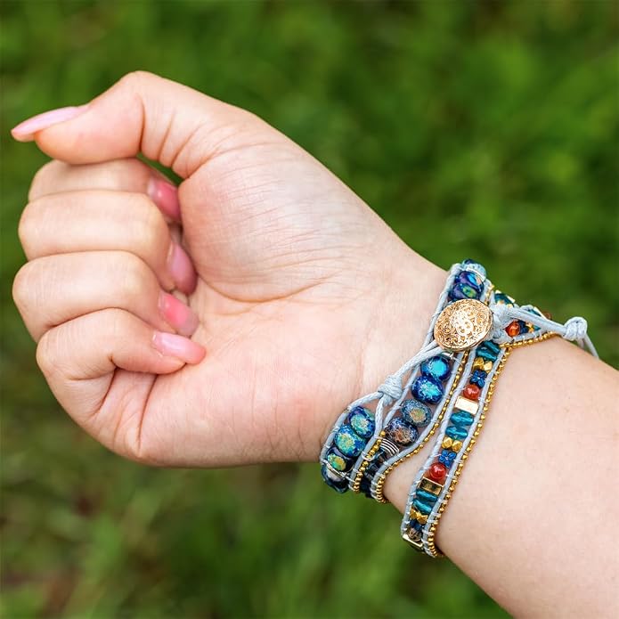 YGLINE Natural Stone Bracelet 3 Wraps Bracelet Handmade Boho Bracelet for Women Bracelet