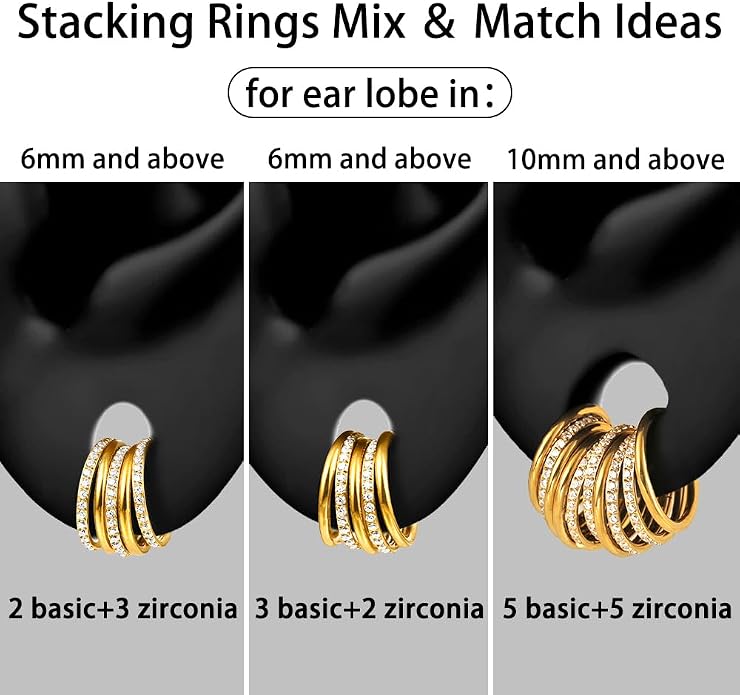 Casvort 5/10 PCS 16G Seamless Septum Nose Piercing Rings Zirconia Segment Tragus Hoop Rings 316 Stainless Steel Helix Ring Stack Clickers Ear Plugs Hangers Women Body Jewelry