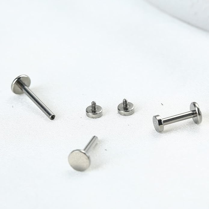 3pcs 16G 6mm 8mm 10mm G23 Titanium Internally Threaded 3mm Heart/Star/Cross/Moon/Lightning/Round Labret Monroe Lip Tragus Cartilage Earring Ring Stud Piercing Jewelry