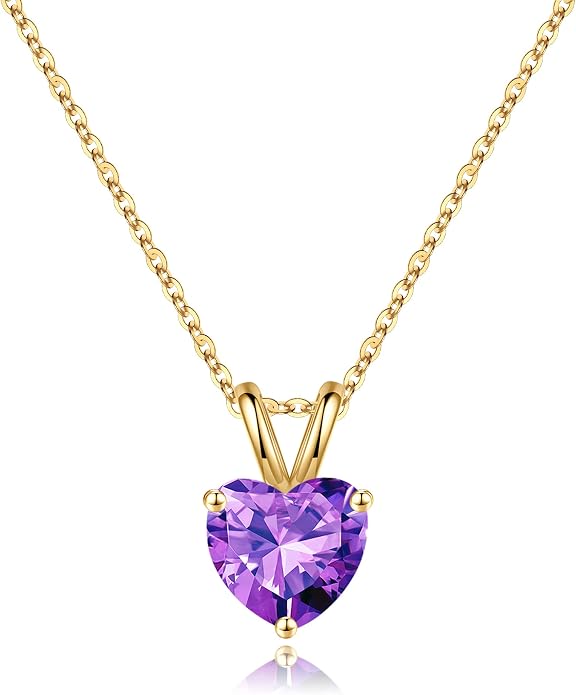 SMILEST Dainty Heart Birthstone Necklace for Women, 925 Sterling Silver Necklace Sparkling Heart Pendant, Anniversary Birthday Gifts for Women Mom Wife Daughter Girlfriend Grandma