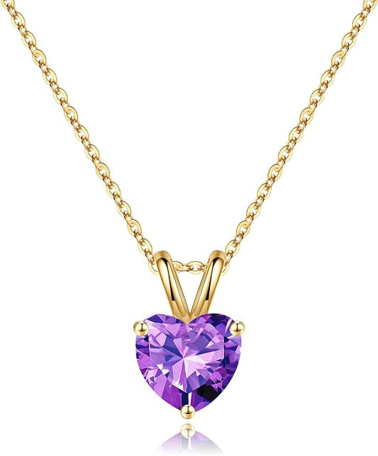 SMILEST Dainty Heart Birthstone Necklace for Women, 925 Sterling Silver Necklace Sparkling Heart Pendant, Anniversary Birthday Gifts for Women Mom Wife Daughter Girlfriend Grandma