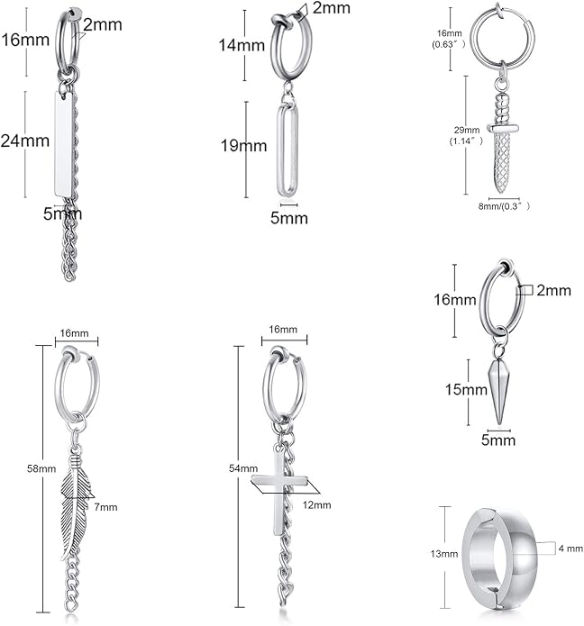VNOX Unisex Vinatge Stainless Clip On Earrings Non Piercing Feather Charm Dangle Hinged Stud Earrings for Men Women Teen