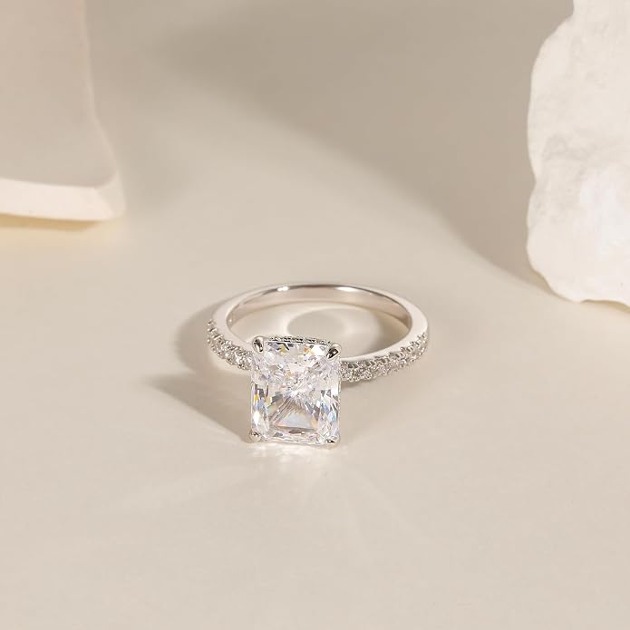 EAMTI 1/2/3/4CT 925 Sterling Silver Engagement Rings Radiant Cut Solitaire Cubic Zirconia CZ Wedding Promise Rings for Her Wedding Bands for Women Size 3-11