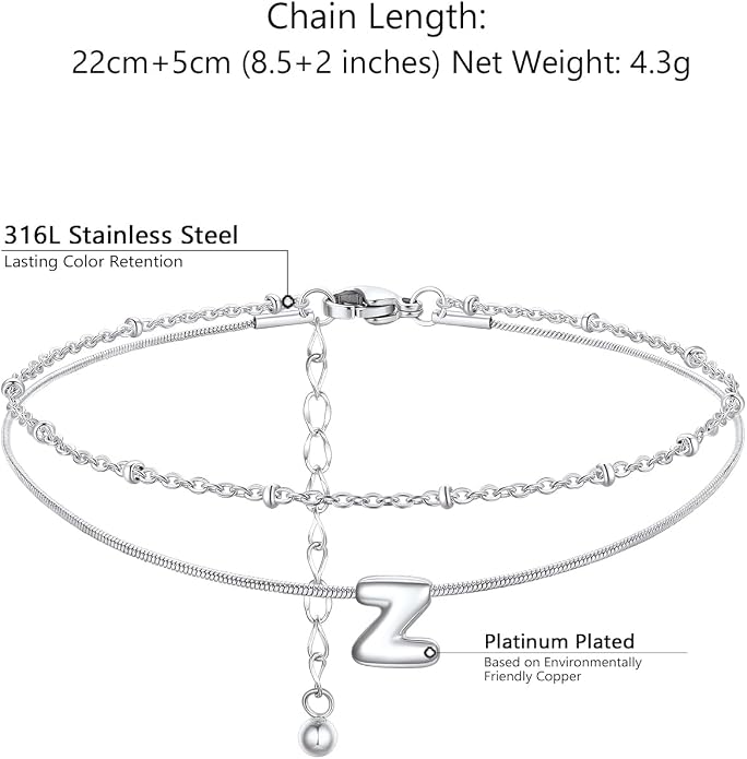ChainsProMax Initial Ankle Bracelets for Women, Waterproof Anklets Bracelet Adjustable Summer Beach Women Foot Jewelry, Stainless Steel/Gold Plated-Send Gift Box/Letter A-Z