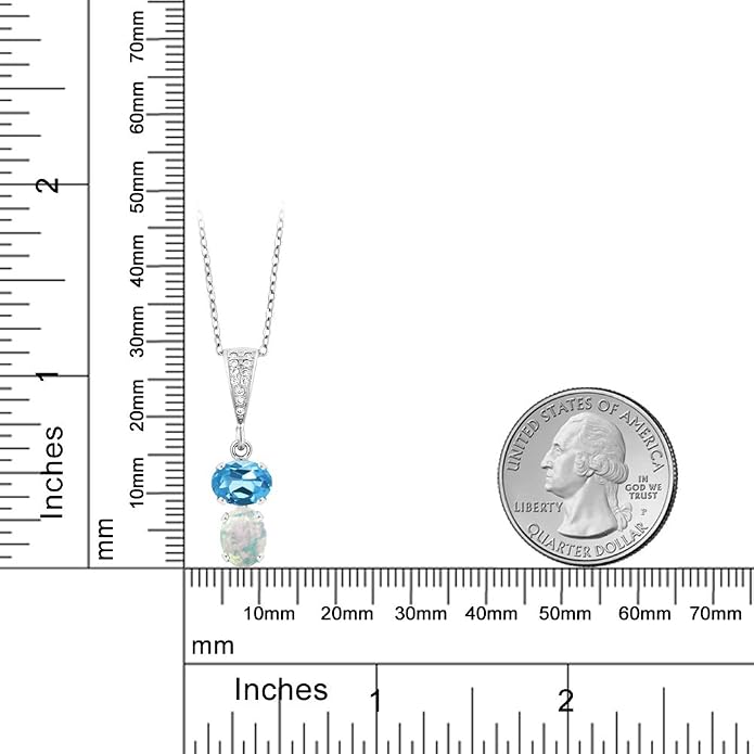 Gem Stone King 2-Stone Gemstone Birthstone Pendant Necklace for Women in 925 Sterling Silver | Oval 8x6MM | 18 Inch Silver Chain | Fine Jewelry for Her Mom Wife