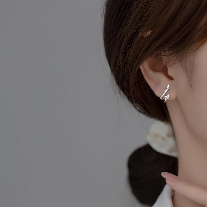 Reffeer Solid 925 Sterling Silver CZ Crawler Earrings Cuff for Women Teens CZ Wrap Stud Earrings Hypoallergenic