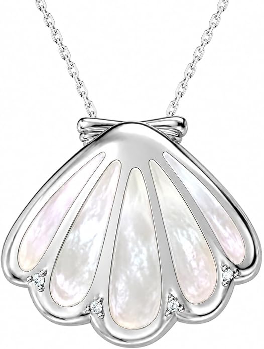Starfish/Seashell Necklace for Women, 925 Solid Sterling Silver / 14k Gold Plated Sea Life Jewelry with 5A Cubic Zirconia Shell Necklace, Trending Summer Holiday Jewelry Gift for Her