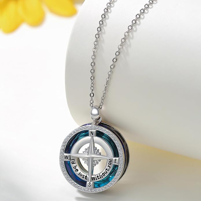 Compass Necklace for Women Graduation Gifts 925 Sterling Silver Celtic Knot Compass Pendant Graduation Jewelry Inspirational Travel Gifts for Women