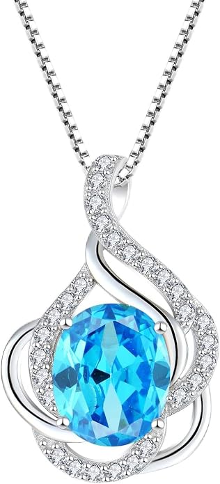 Birthstone Necklace for Women 925 Sterling Silver Pendant Necklaces Oval Cut Cubic Zirconia Necklace Jewelry