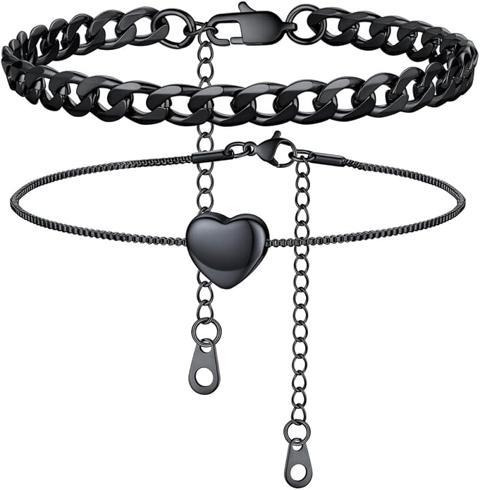 U7 2Pcs/3Pcs Ankle Bracelets for Women, Stainless Steel Cuban Link/Figaro/Rope/Heart Chain Anklets Sets,Waterproof Layered Anklets Adjustable 8.5"-10.5"