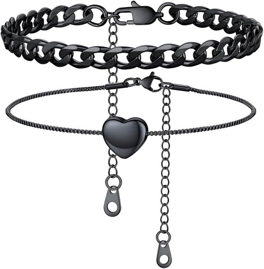 U7 2Pcs/3Pcs Ankle Bracelets for Women, Stainless Steel Cuban Link/Figaro/Rope/Heart Chain Anklets Sets,Waterproof Layered Anklets Adjustable 8.5"-10.5"
