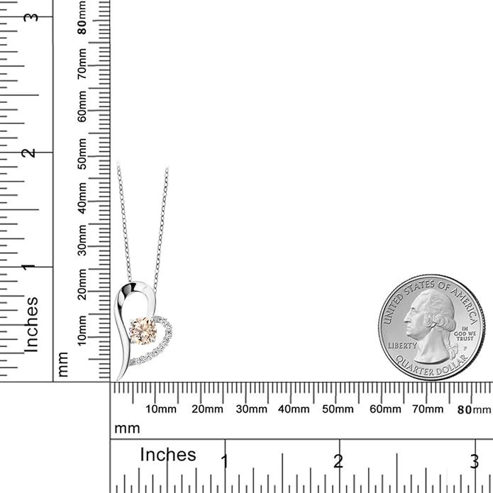 Gem Stone King Heart Shape Pendant Necklace For Women | 925 Sterling Silver | 6MM Round Gemstone Birthstone | Heart Necklace For Women | With 18 Inch Silver Chain