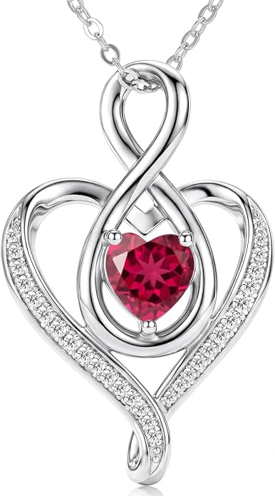 Birthstone Necklace for Women Heart Necklace S925 Sterling Silver Infinity Love Birthday Gifts for Mom Women Wife Girlfriend