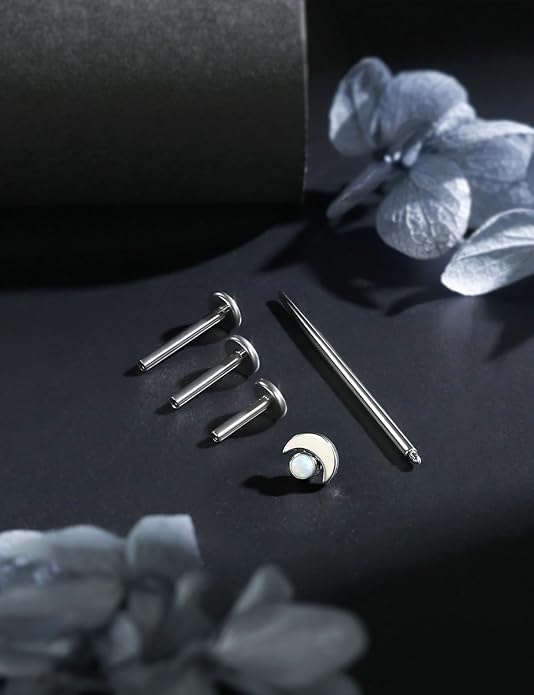 16G Astm F136 Titanium Internal Thread Flat Back Earrings Nose Studs Tragus Forward Helix Conch Cartilage Lobe Earrings Stud Medusa Labret Monroe Lip Ring Piercing Jewelry For Women Men