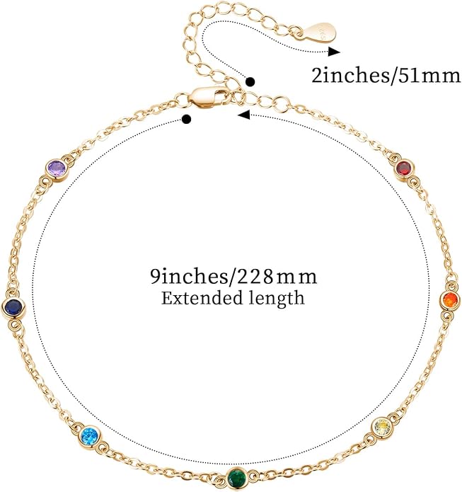 MEDWISE Sterling Silver Chakra Anklet 7 Chakra Beach Anklet Bracelet Link Chain Ankle Bracelet Gift for Women