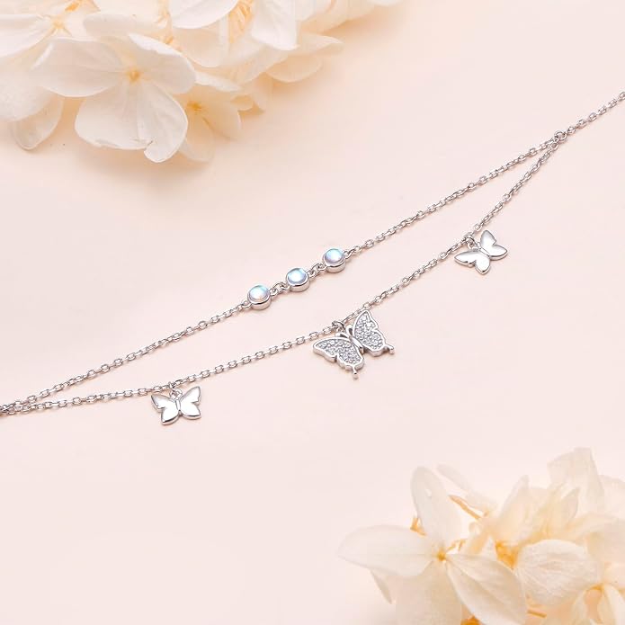 Anklets for Women 925 Sterling Silver Blue Evil Eye Infinity Butterfly Adjustable Multilayer Layered Summer Beach Ankle Bracelet Foot Chain Jewelry for Women