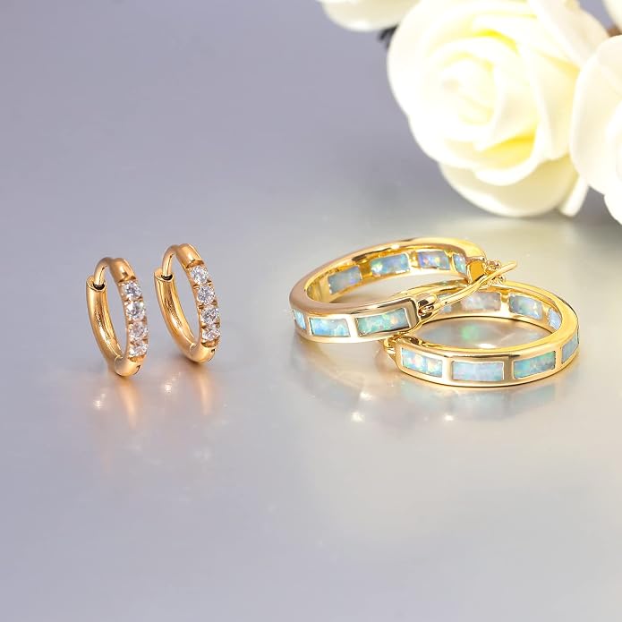 CiNily Sterling Silver/Rose Gold/Yellow Gold Plated Hoop Earrings 20mm,Multicolor Opal Small Hoop Earrings for Women Girls Hypoallergenic Jewelry for Sensitive Ears Gemstone Earrings