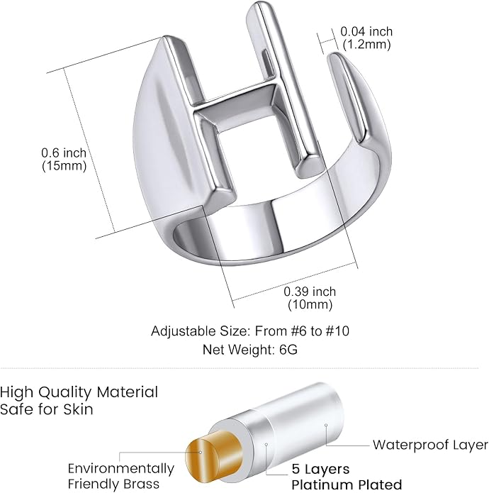 KeyStyle Bold Initial Letter Rings Adjustable, GoldChic Jewelry Women Gold Statement Ring Personalized Engraved Women’s Open Signet Ring for Party (Gold, White Gold, Black)