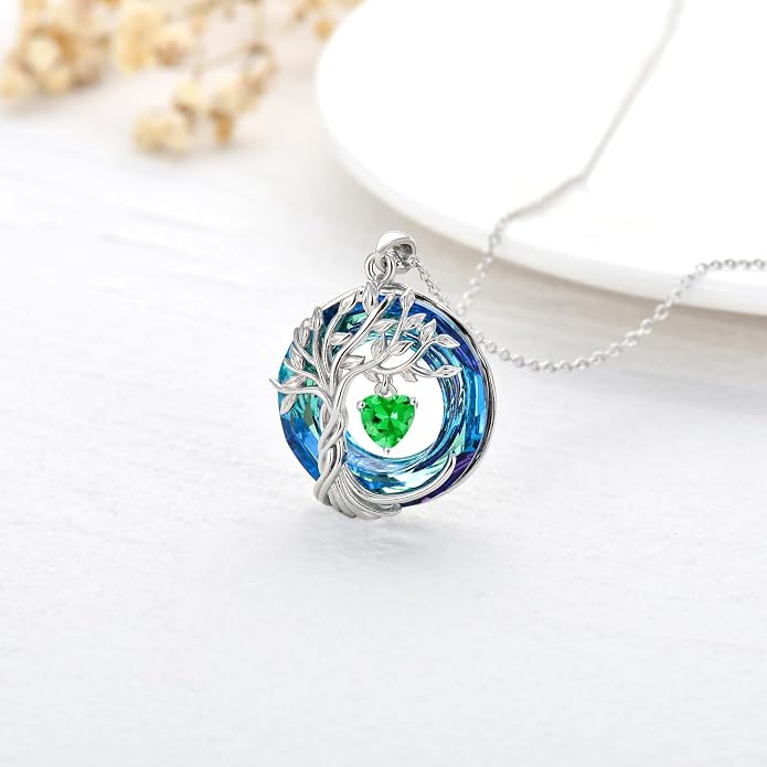 TOUPOP Tree of Life Birthstone Necklaces 925 Sterling Silver Irish Celtic Tree Pendant with Blue Crystal Birthday Jewelry Gifts for Women Mom Wife Her