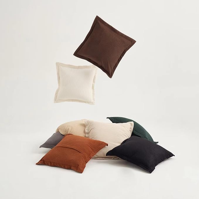 COCO TOP Pack of 3 Neutral Boho Decorative Throw Pillow Covers 20x20inch, Super Soft Textured Corduroy Pillow Covers Apartment Boho Room Decor for Couch Sofa Living Room Loung（Grey，Dark Green & Rust）