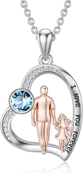 PROESS S925 Sterling Silver Daughter Heart Pendant Necklace from Dad Mom I Love You Forever Jewelry