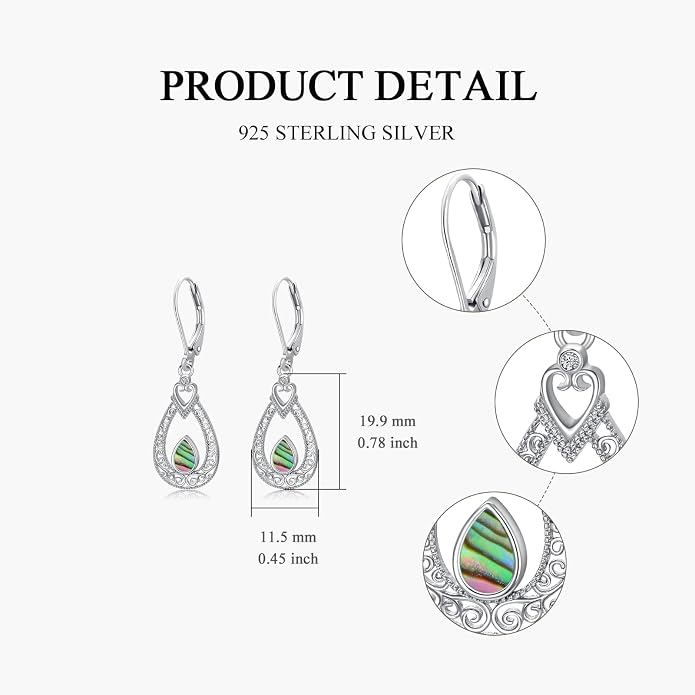 Teardrop Filigree Earrings Sterling Silver Earrings for Women Abalone Shell Jewelry for Women