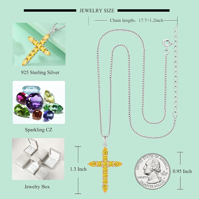 STARCHENIE 925 Sterling Silver Cross Necklace for Women Birthstone Jewelry | 925 Sterling Silver Crucifix Pendant, Birthstone Jewelry, Christian Religious Gift for Her