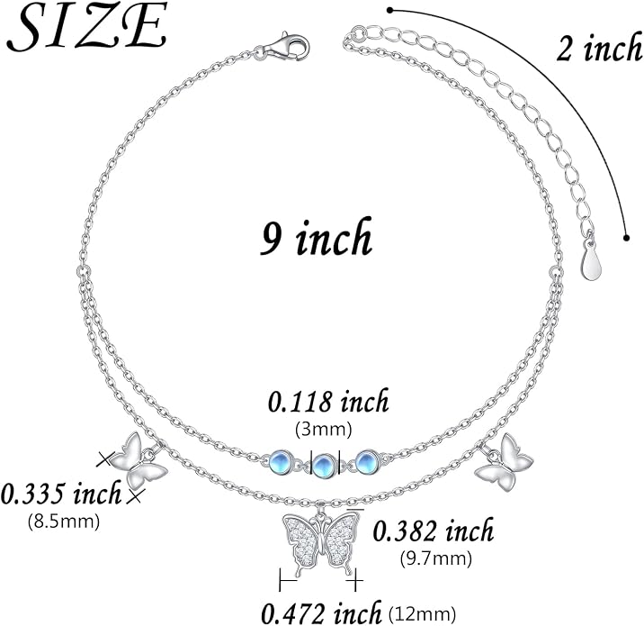 Anklets for Women 925 Sterling Silver Blue Evil Eye Infinity Butterfly Adjustable Multilayer Layered Summer Beach Ankle Bracelet Foot Chain Jewelry for Women