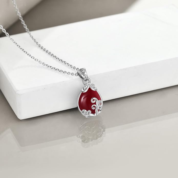 POPLYKE Sterling Silver Gemstone Teardrop Pendant Necklace Crystal Jewelry for Women