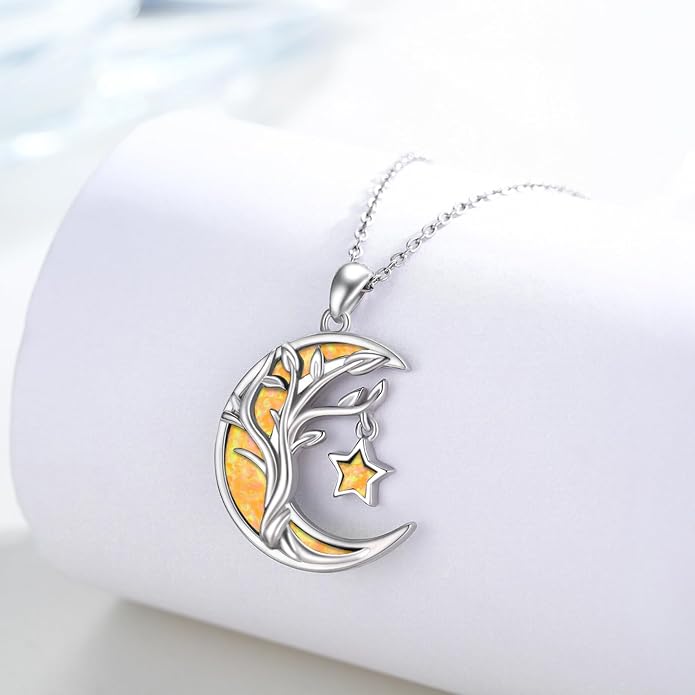 Christmas Gifts Tree of Life/Celtic/Moon Necklace 925 Sterling Silver Moon Pendant Abalone/Opal jewelry for Women Sister Christmas Gifts