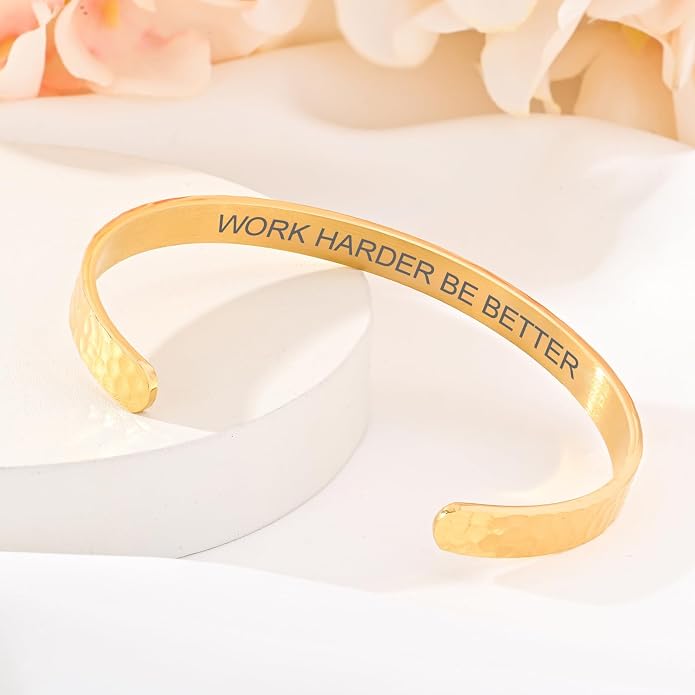 Inspirational Bible Verse Cuff Bracelet for Women, 18K Gold Plated Hammered Bangle, Christian Faith Jewelry Gift, Adjustable Non Tarnish
