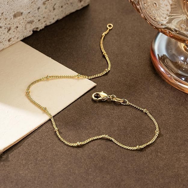 14K Gold Waterproof Anklets for Women and Men Charm Ankle Bracelets Jewelry for Everyday Wear Sizes 9-11 Inches
