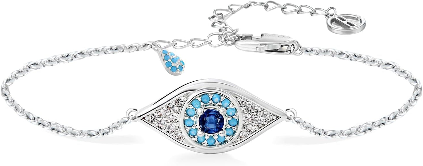 Cicy Bell Evil Eye Bracelets 18k Gold Plated Turquoise Zirconia Link Bracelets Trendy Jewelry Gift for Women Adjustable 5.9" with 1.9'' Extender