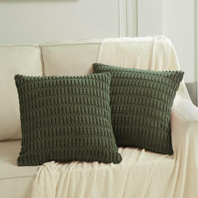 Fancy Homi 4 Packs Decorative Throw Pillow Covers for Living Room Couch Bed, Modern Farmhouse Boho Home Décor Accent Cushion Case, 18" x 18", Olive Green