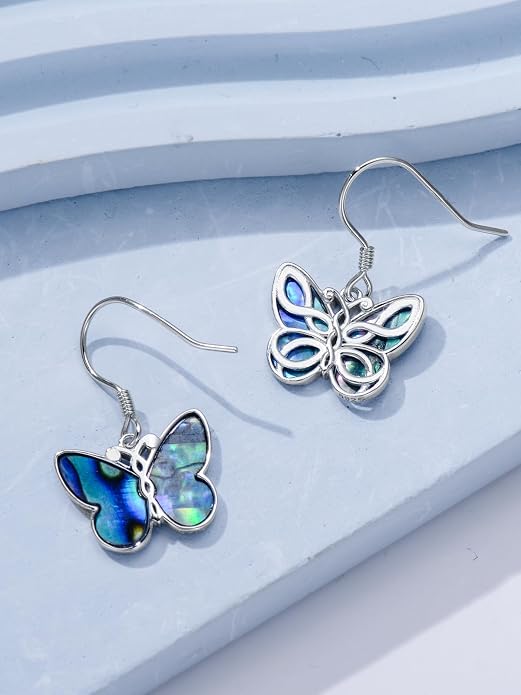 Midari Hummingbird/Butterfly/Lotus Earrings for Women 925 Sterling Silver Abalone Shell Animal Earrings Dangle for Women Abalon Moonstone Jewelry Gifts for Women Mom