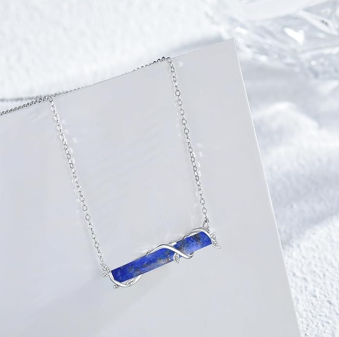 Bar Opal Leaf Necklace For Women S925 Sterling Silver White Opal Pendant with Leaf Charm Bar Pendant Jewelry Gift For Mom Daughter Wife
