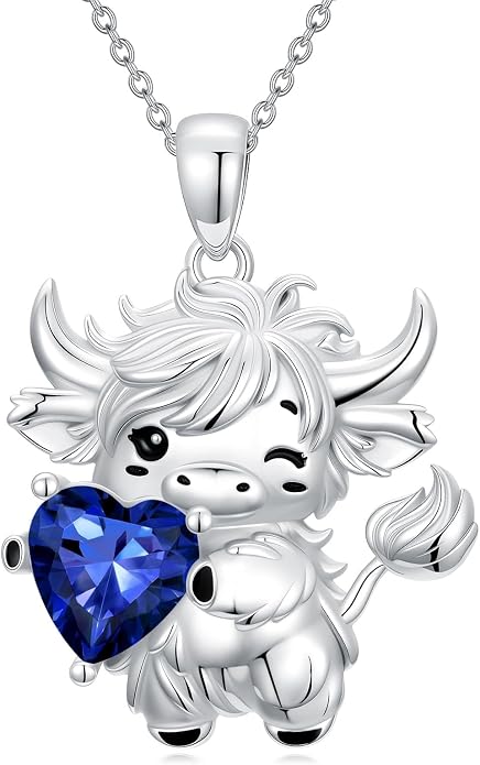 PELOVNY Teddy Bear Necklace for Women 925 Sterling Silver Bear/Highland Cow/Fox/Cat/Axolotl Birthstone Necklace Christmas Birthday Jewelry Gifts for Mom Daughter Wife Sister