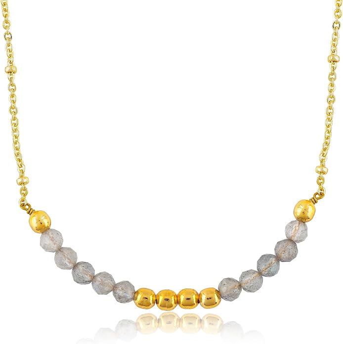 Satellite Chain Necklace 16+2 Inch Gold Plated – Dainty Layering Jewelry with Gemstone Beads – Minimalist Choker Necklace for Women – Delicate Gift for Her