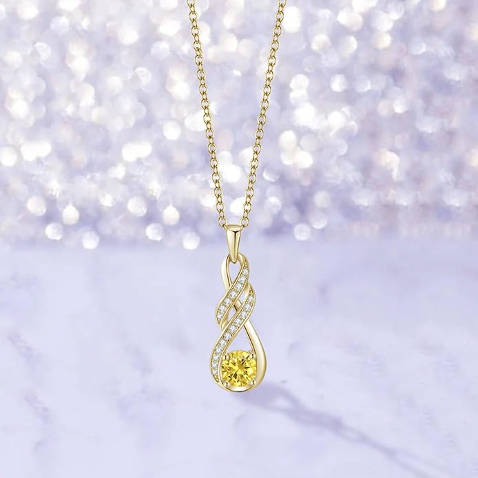 Birthstone Necklaces for Women 925 Sterling Silver Infinity Pendant Created Gemstone Jewelry for Her, 16"+2"
