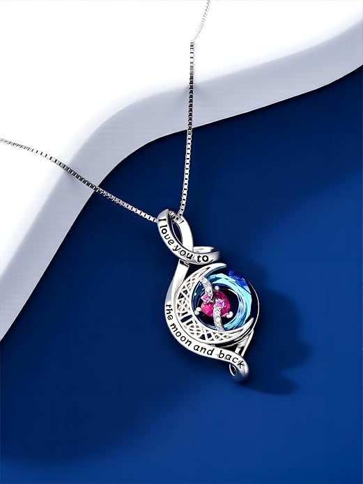 OCJ Birthstone Necklace for Women 925 Sterling Silver Moon and Star Pendant Infinity Celtic Moon Crystal Jewelry Anniversary Birthday Christmas Gift for Her Wife Girlfriend Mom Daughter